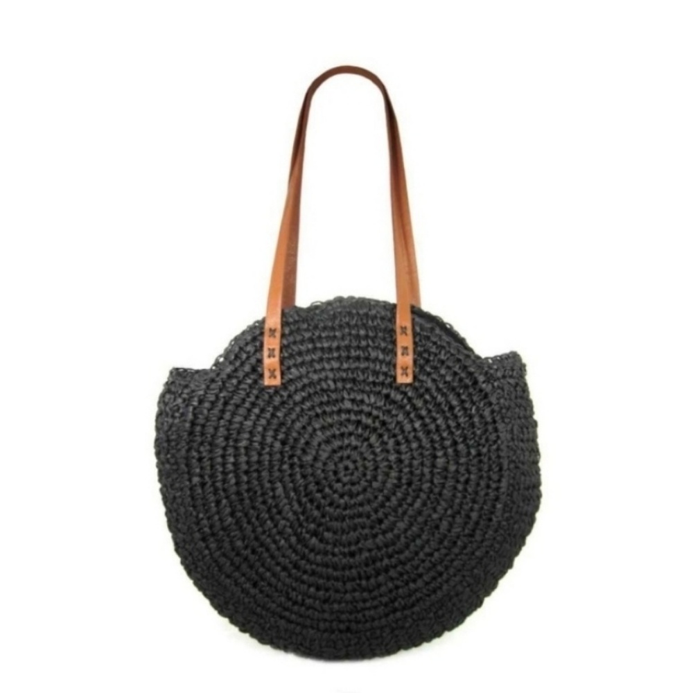 NWT black boho-chip straw bag
